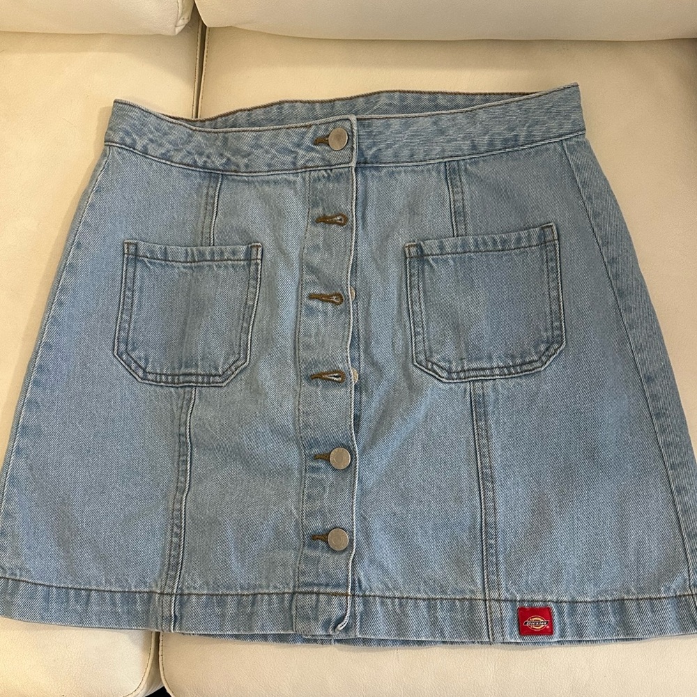 Dickies Light Blue Denim Button-Front Mini Skirt